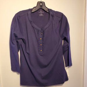 Talbots Navy Blue 3/4 Sleeve Cotton Top MP